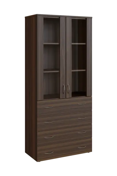 N 5 - 84ZS kancelářská skříň, 2-dveřová/prosklená/zásuvky, 1800x800x400, ořech královský